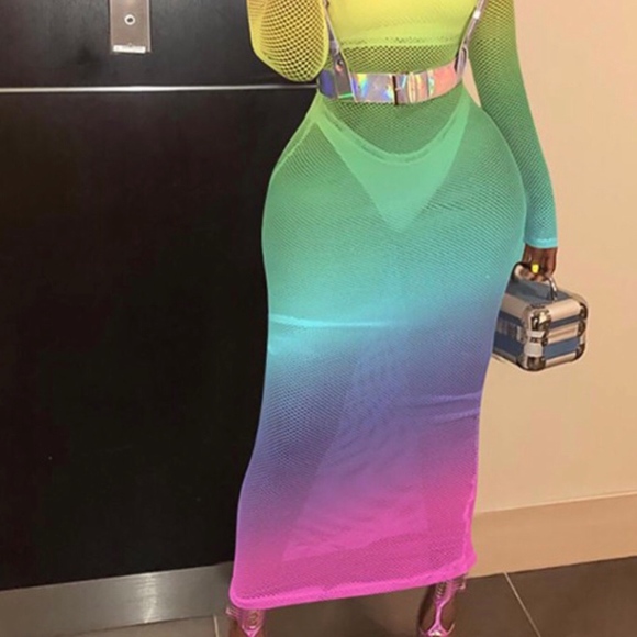 Rainbow Bodycon Mesh Dress www.sambellaspalace.com - Picture 2 of 2